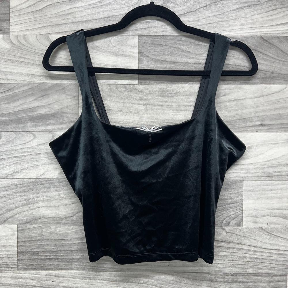 Wild Fable Cami Tank Top Women M Black Velvet Stretch Square Neck Grunge Hipster